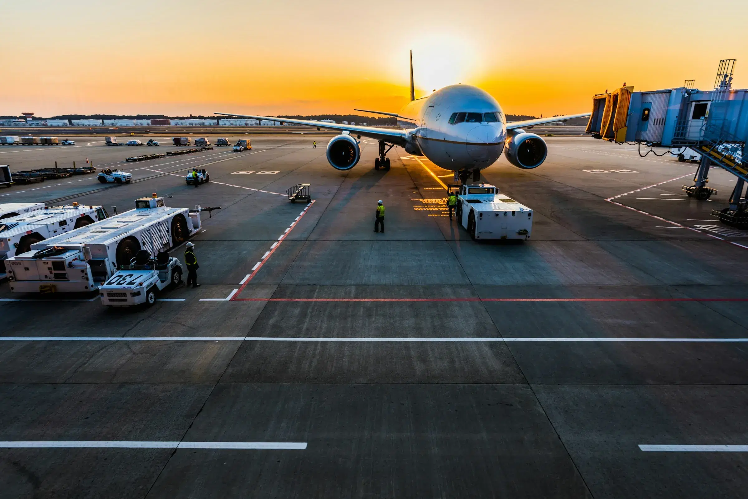 An aircraft on stand at dusk