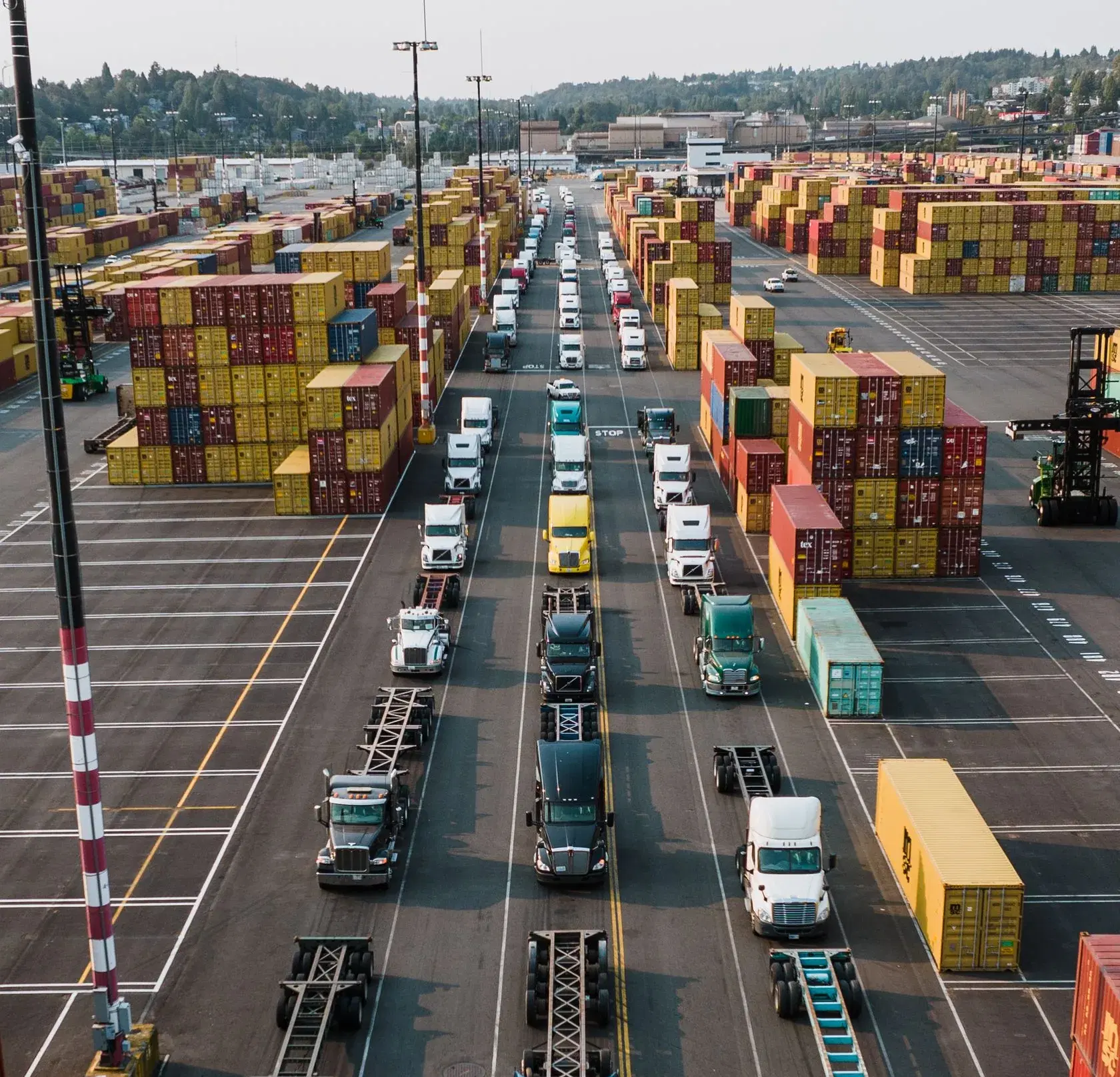 Trucks queued at a terminal gate
