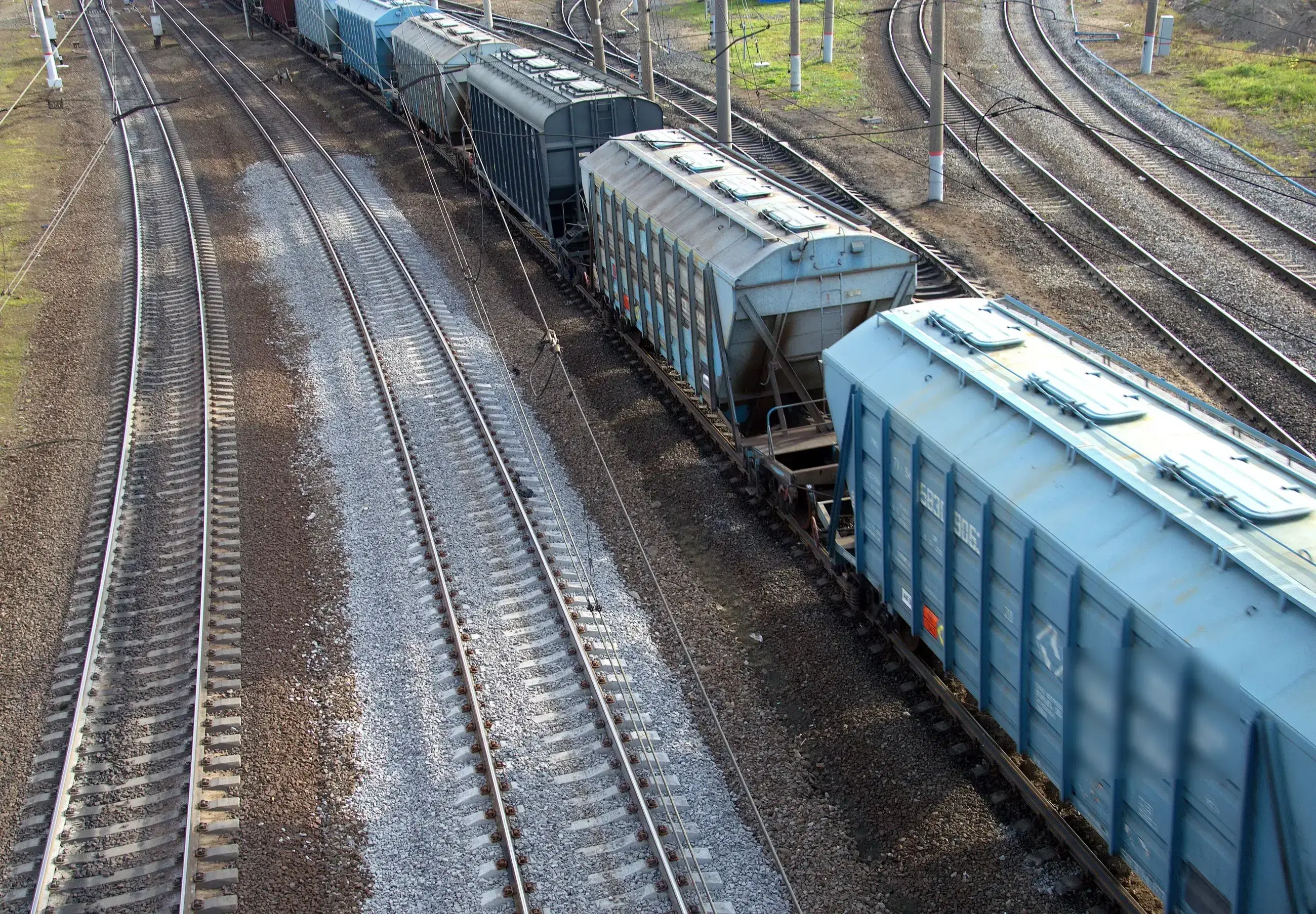 A freight train running inland