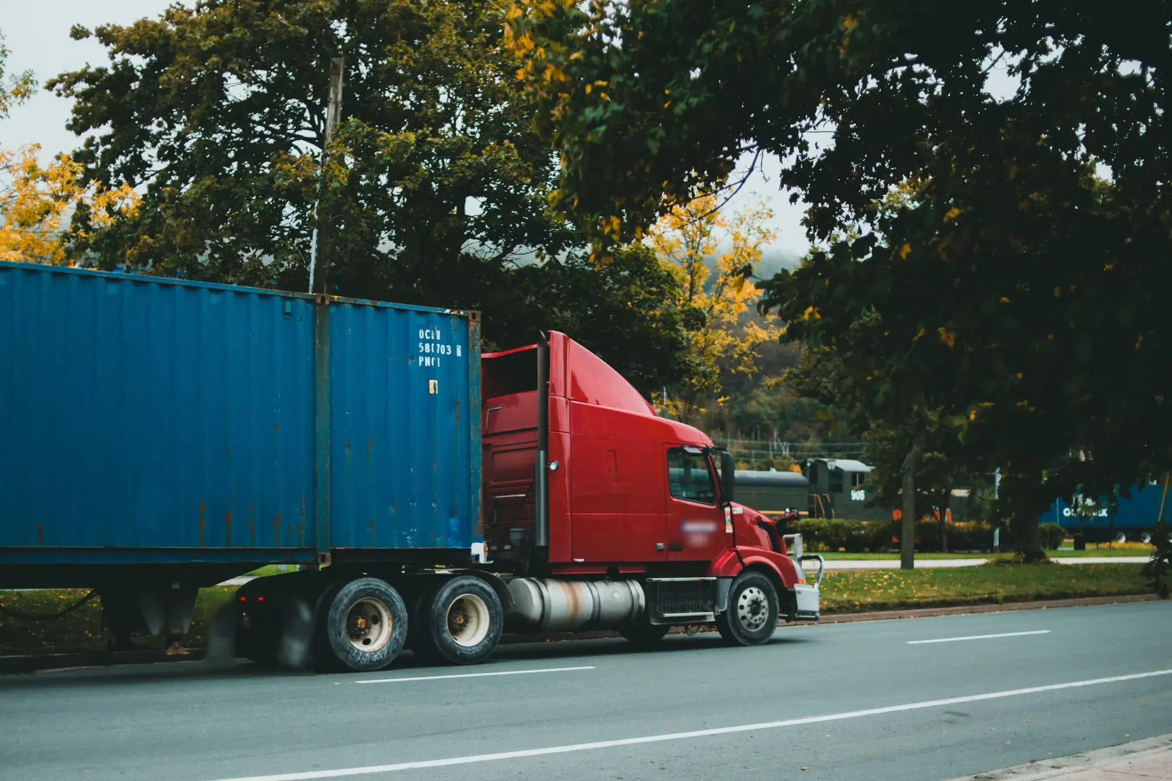 A container truck on the road inland
